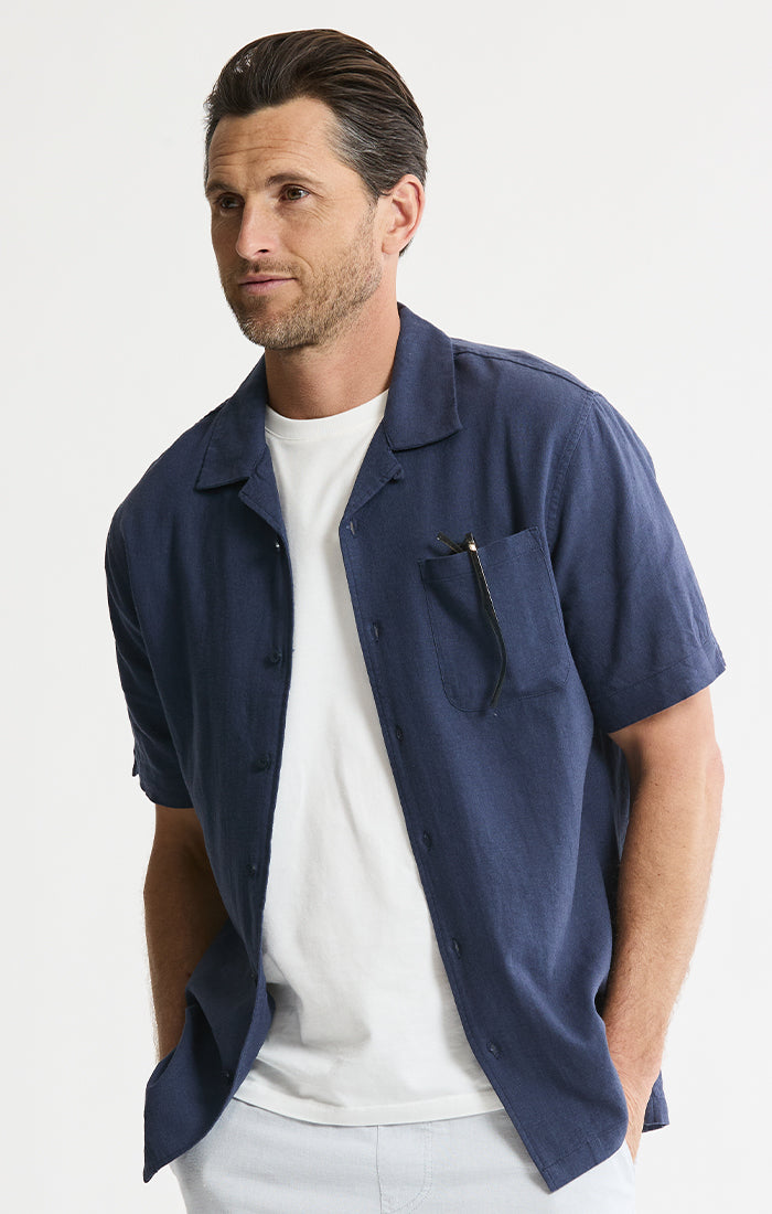 Men's Linen Camp Shirt | Short Sleeve Camp Collar Shirt | JACHS NY