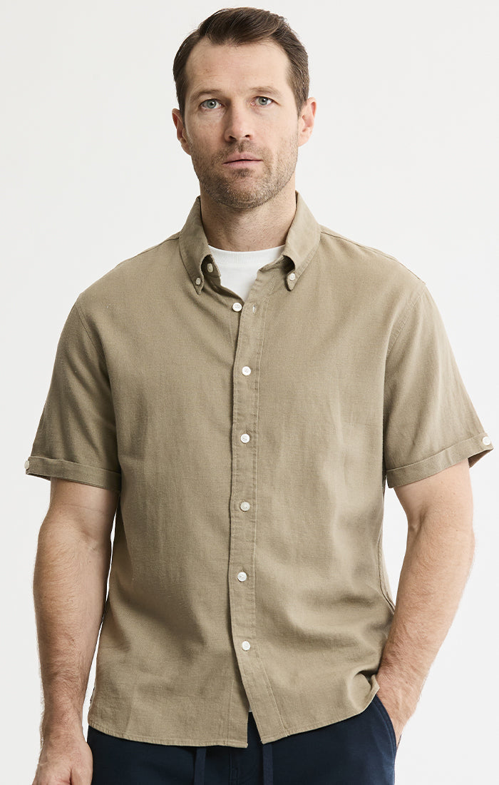 Mens Linen Blend Short Sleeve Shirt | Mens Short Sleeve Shirt