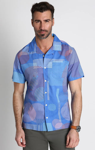 Blue Retro Print Short Sleeve Rayon Camp Shirt - JACHS NY