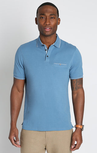 Slate Luxe Cotton Interlock Polo Shirt - JACHS NY