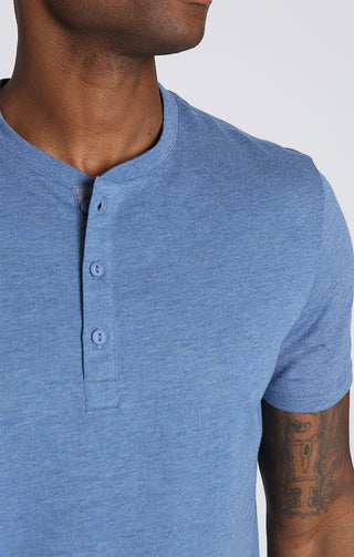 Blue Cotton Modal Short Sleeve Henley - JACHS NY