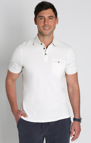 Optic White Luxe Cotton Interlock Polo Shirt - JACHS NY