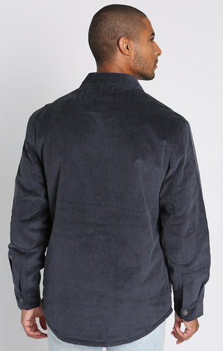 Grey Sherpa Lined Corduroy Shirt Jacket - JACHS NY