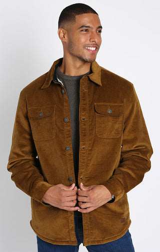 Khaki Sherpa Lined Corduroy Shirt Jacket - JACHS NY