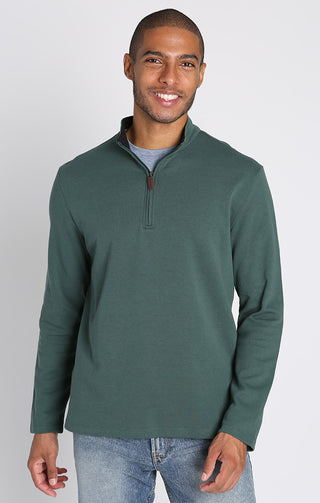 Green Quarter Zip Cotton Modal Pullover - JACHS NY