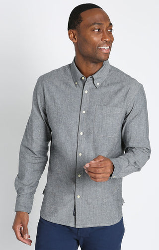 Grey Stretch Chambray One Pocket Long Sleeve Shirt - JACHS NY