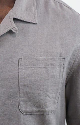 Charcoal Linen Suffolk Short Sleeve Camp Shirt - JACHS NY
