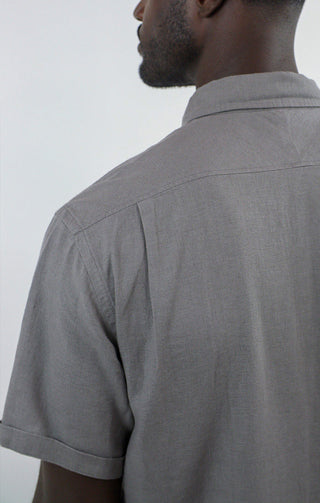 Charcoal Linen Blend Noho Short Sleeve Shirt - JACHS NY