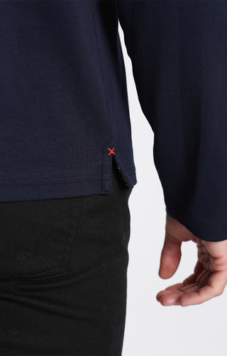 Navy Luxe Cotton Interlock Long Sleeve Polo - JACHS NY