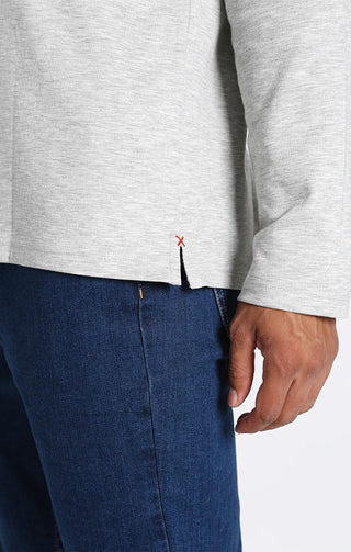 Grey Luxe Cotton Interlock Long Sleeve Polo - JACHS NY