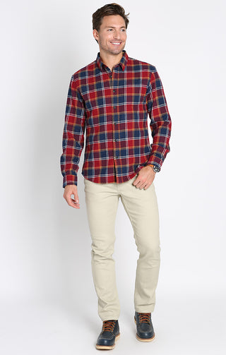 Red and Navy Plaid Stretch Midweight Flannel Shirt - JACHS NY