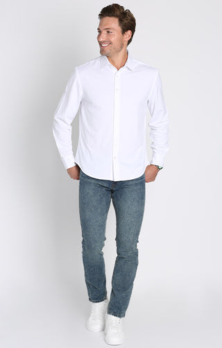White Warp Knit Bamboo Shirt - JACHS NY