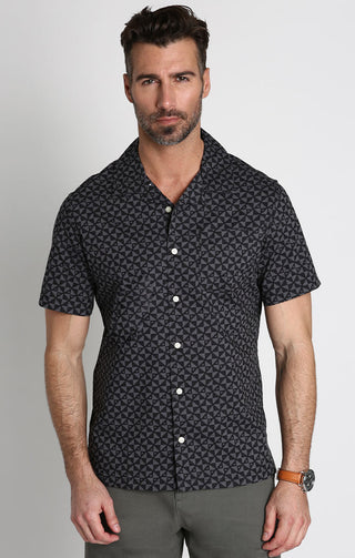 Black Geo Print Short Sleeve Rayon Camp Shirt - JACHS NY