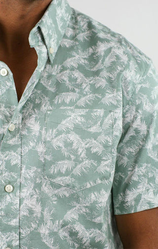 Green Leaf Print Bay Short Sleeve Oxford Shirt - JACHS NY