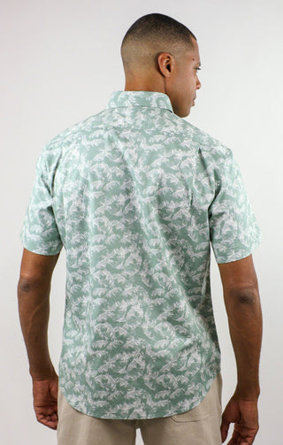 Green Leaf Print Bay Short Sleeve Oxford Shirt - JACHS NY