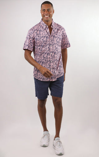 Pink Tropical Print Bay Short Sleeve Oxford Shirt - JACHS NY