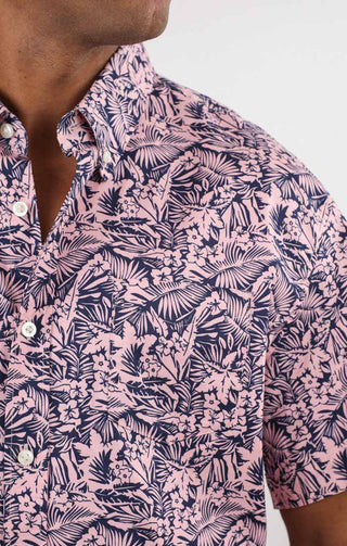 Pink Tropical Print Bay Short Sleeve Oxford Shirt - JACHS NY