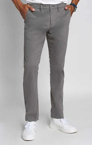 Grey Bowie Straight Fit Stretch Sateen Chino Pant - JACHS NY