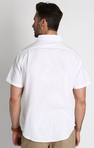 White Cotton Linen Short Sleeve Shirt - JACHS NY