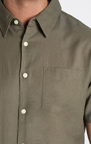 Green Cotton Linen Short Sleeve Shirt - JACHS NY