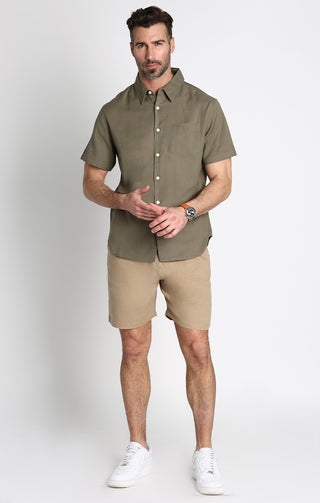 Green Cotton Linen Short Sleeve Shirt - JACHS NY