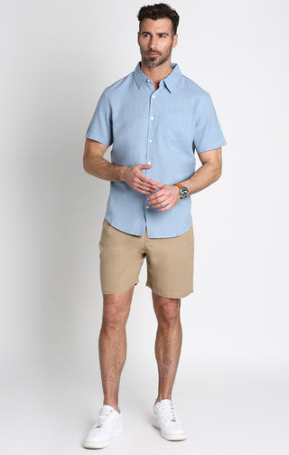 Blue Short Sleeve Cotton Linen Shirt - JACHS NY