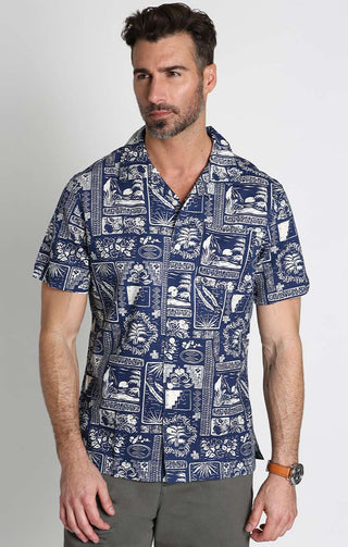Indigo Island Print Short Sleeve Rayon Camp Shirt - JACHS NY