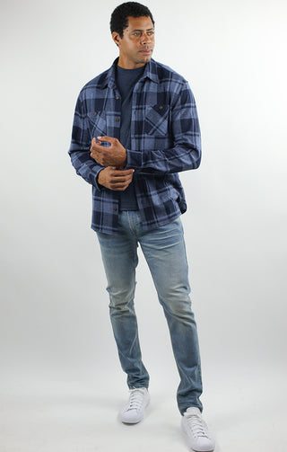 Blue Plaid Knit Flannel Shirt - JACHS NY