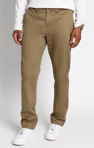 Khaki Bowie Straight Fit Stretch Sateen Chino Pant - JACHS NY