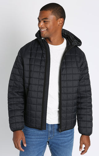 Black Light Quilted Hooded Puffer Jacket - JACHS NY