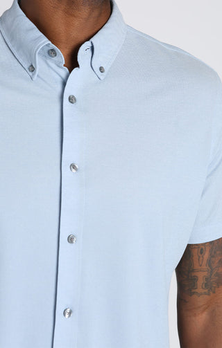 Light Indigo Short Sleeve Knit Oxford Shirt - JACHS NY