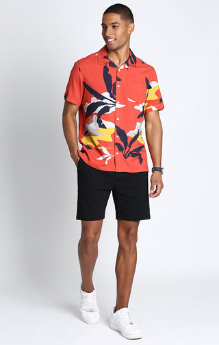 Orange Tropical Print Rayon Short Sleeve Camp Shirt - JACHS NY