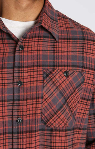 Red Stretch Midweight Flannel Workshirt - JACHS NY