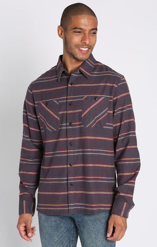 Brown Stretch Midweight Flannel Workshirt - JACHS NY