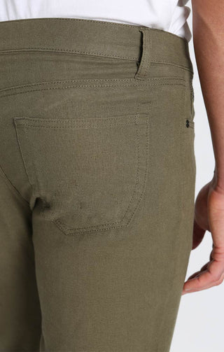 Olive Straight Fit 5 Pocket Linen Pant - JACHS NY