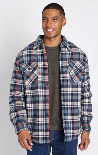Blue Plaid Sherpa Lined Brushed Flannel - JACHS NY