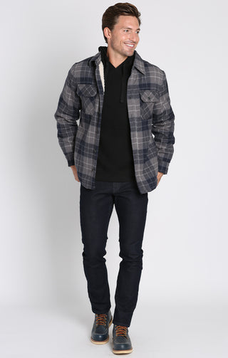 Grey and Navy Sherpa Lined Brushed Flannel - JACHS NY