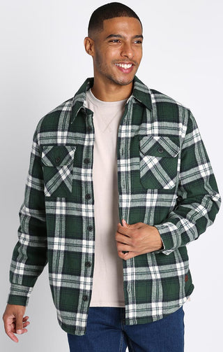 Green Plaid Sherpa Lined Brushed Flannel - JACHS NY