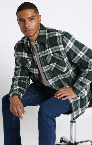 Green Plaid Sherpa Lined Brushed Flannel - JACHS NY