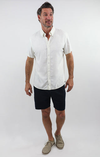 White Linen Blend Noho Short Sleeve Shirt - JACHS NY