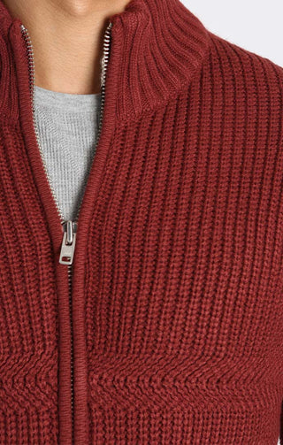 Red Full Zip Mockneck Sweater - JACHS NY