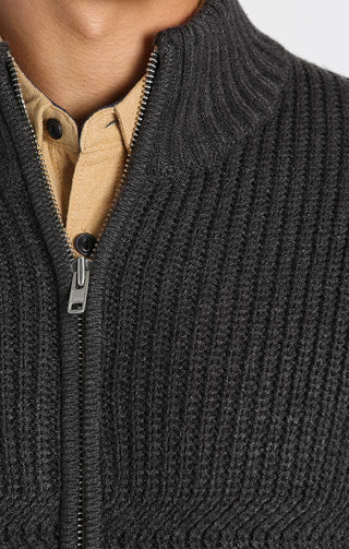 Charcoal Full Zip Mockneck Sweater - JACHS NY