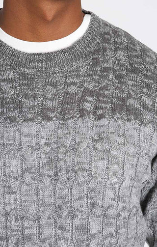 Grey Ombre Cable Knit Crewneck Sweater - JACHS NY