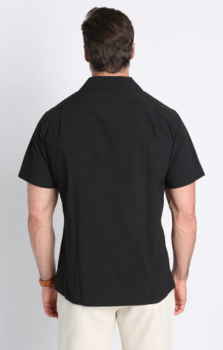 Black Paper Touch Short Sleeve Camp Shirt - JACHS NY