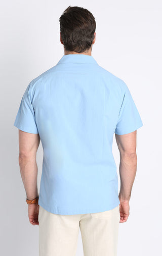 Light Blue Paper Touch Short Sleeve Camp Shirt - JACHS NY
