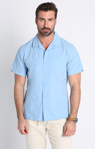 Light Blue Paper Touch Short Sleeve Camp Shirt - JACHS NY