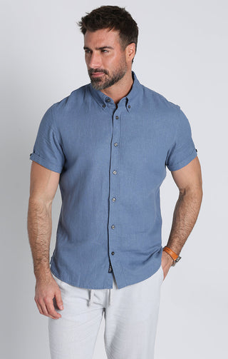 Blue Noho Short Sleeve Linen Viscose Shirt - JACHS NY