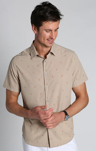 Tan Print Gravityless Short Sleeve Shirt - JACHS NY