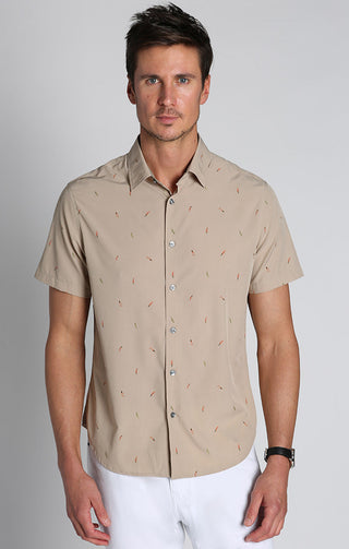 Tan Print Gravityless Short Sleeve Shirt - JACHS NY