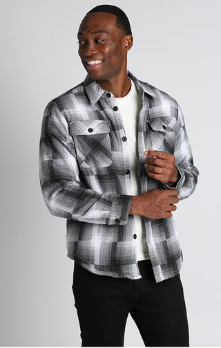 Dark Grey Sherpa Lined Flannel Shirt Jacket - JACHS NY